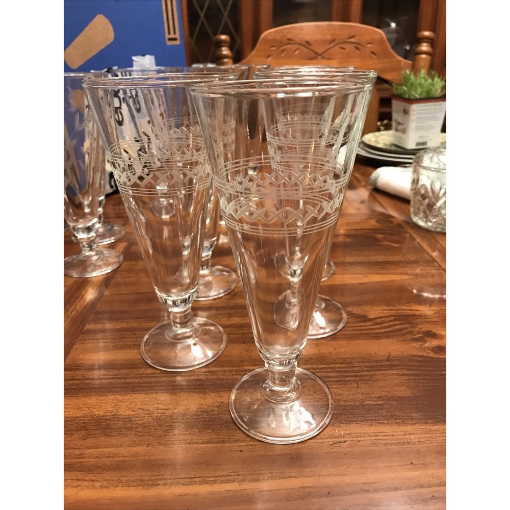 vintage anchor hocking clear pilsner glass X'sโ with Bands